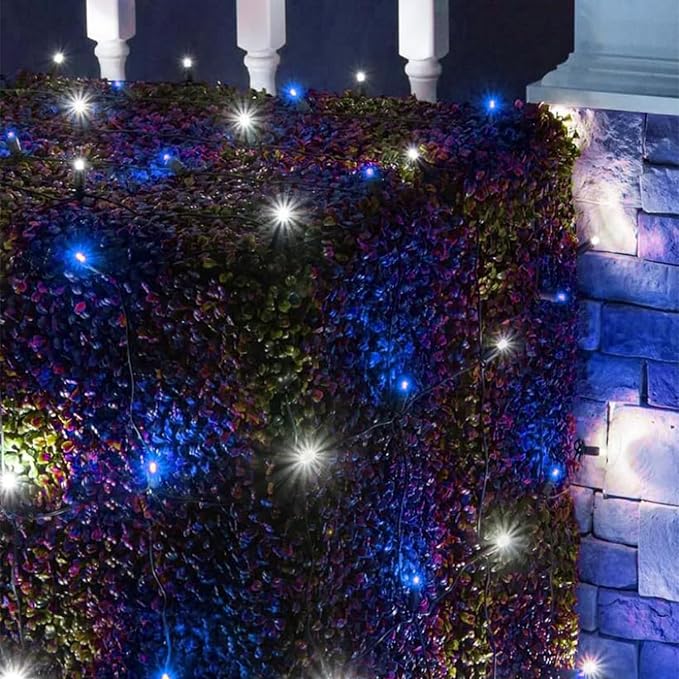 QITONG 4 Pack Solar Fairy Lights, Each 33ft 100 LED Blue and White Christmas String Light Outdoor Waterproof, 8 Modes Silver Wire Twinkle Mini Lights