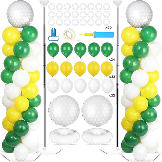 2 Sets Golf Ball Balloon Column Stand Kit with 102 Balloons Sport Themed 5.57ft Adjustable Balloon Tower Stand with Bases Golf Ball Balloons Arch Column for Men Retirement Birthday Party Supplies