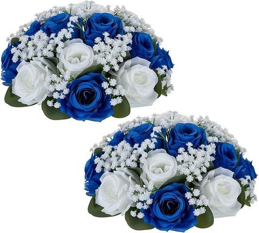 NUPTIO Royal Blue Flowers for Centerpieces: 2 Pcs 8.6 inch Diameter Artificial Rose Balls Fake Flower Ball Arrangement Bouquet Wedding Centerpieces Event Party Tables Decorations