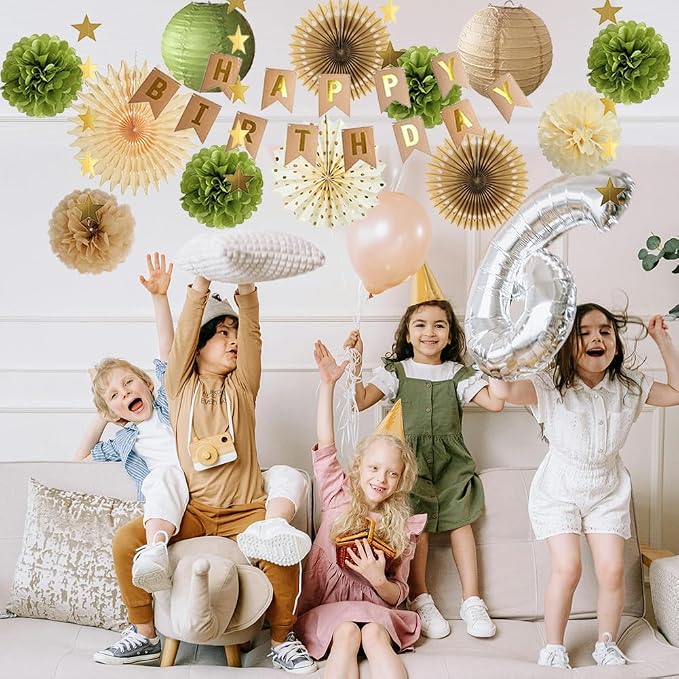 Olive Green and Brown Birthday Decorations Vintage Brown Olive Green Birthday Party Decorations Tan and Beige with Retro Happy Birthday Banner for Women Girls