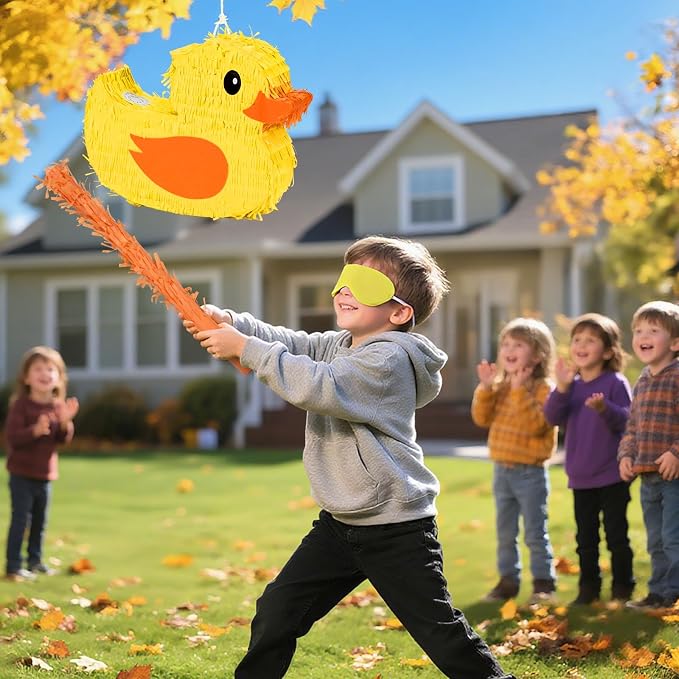 Duck Pinatas Bundle with a Blindfold and a Bat(16.5 x 12.6 x 4 Inches), Perfect for kid's Birthday Parties, Farm Animal Theme Parties and Decorations