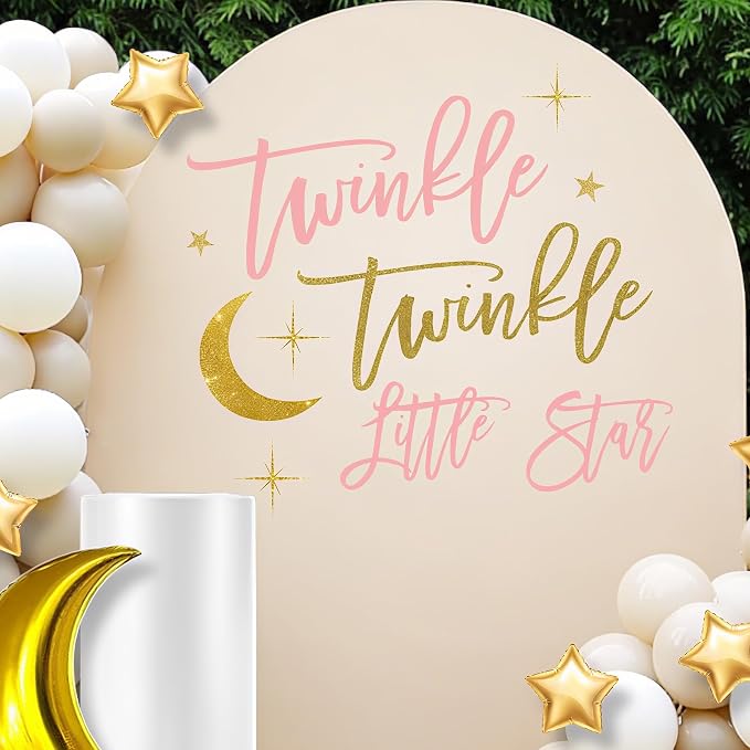 Twinkle Twinkle Little Star Gender Reveal Decorations - Moon Theme Decal Sign for Balloons Arch Backdrop, Twinkle Twinkle Little Star Baby Shower Decorations, Pink First Birthday Decoration for Girl