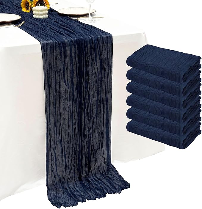 6Pack Navy Blue Cheesecloth Table Runner 10Ft Gauze Table Runner Navy Blue Cheese Cloth Table Runners Long Sheer Fabric Tablerunners for Wedding Party Bridal Shower Thanksgiving Christmas