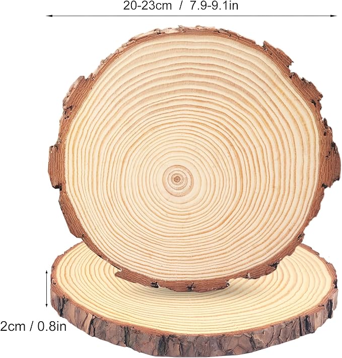 8 PCS 8-9 Inch Natural Wood Slices, Unfinished Pine Wood Circles with Barks for Coasters, DIY Crafts, Christmas Rustic Wedding Ornaments and Centerpieces,by GNIEMCKIN.
