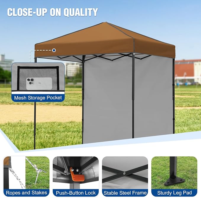 6x4 Pop Up Canopy Tent with One Wall Panel, Instant Portable Beach Canopy, Outdoor Tent with Carry Bag for Camping, Sports, Tailgating, Events, Khaki