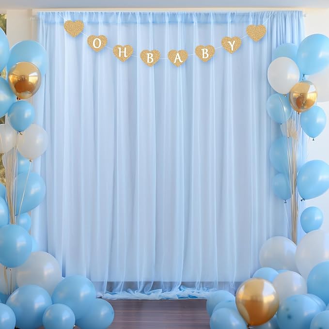 10x10ft Baby Blue Tulle Backdrop Curtain for Parites, Sheer Photo Backdrop Drapes for Wedding Baby Shower Boy Shower Birthday Party Photo Shoot Background Decorations