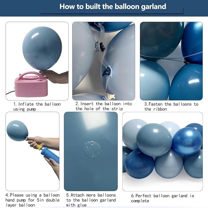 Dusty Blue Balloon Arch Double Stuffed Light Dark Blue Balloons Different Size Blueberry Balloon Garland Kit for Baby Shower Birthday Wedding Bridal Graduation Party Decorations