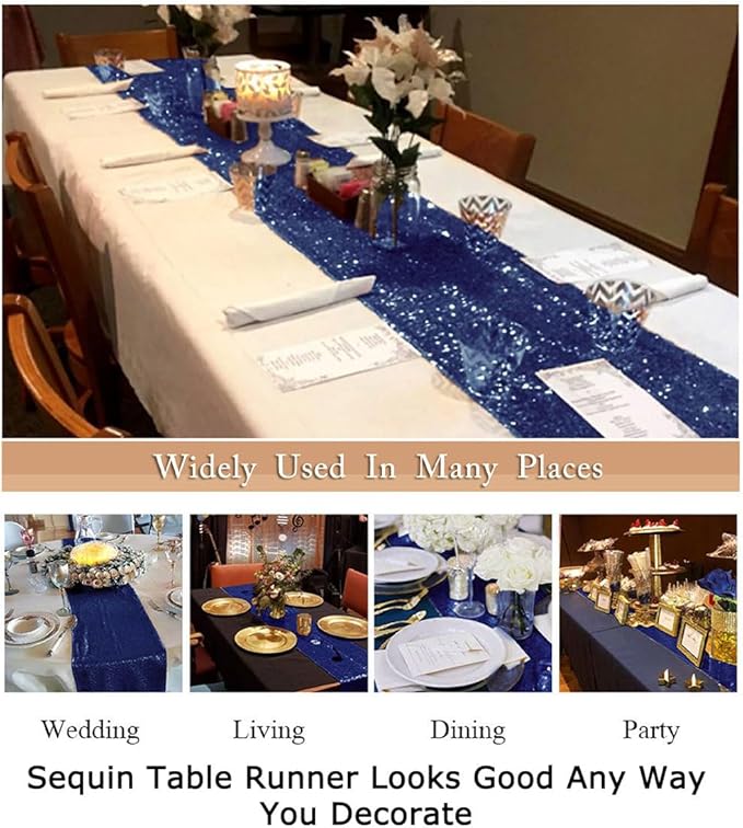 ShinyBeauty Navy Blue Table Runner 12in x 108in Pack of 1 Navy Sequin Table Runner 108 Inches Long Wedding Table Runner Glitter Table Runner for Parties Sequence Table Runners for Dining Room