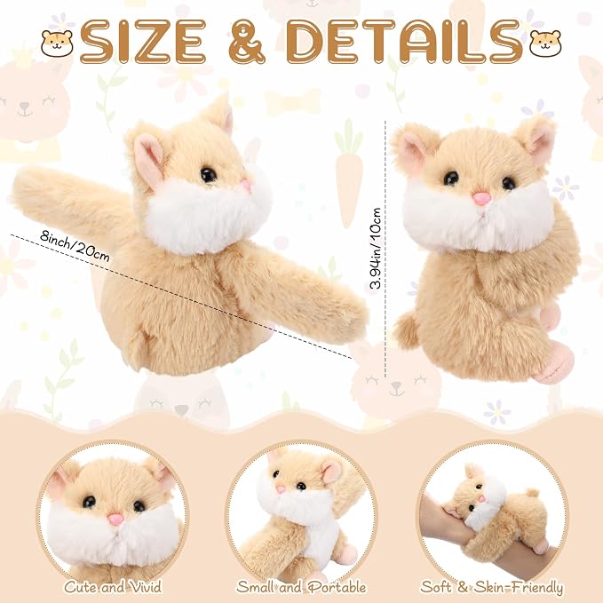 Liliful 8 Pack Kids Plush Gifts Stuffed Animal Cat Slap Bracelets - 8 Inch Back to School Prize Box Toys Wrist Cute Snap Birthday Rewards for Boys Girls Child Pet Adoption Party Favors(Hamsters)