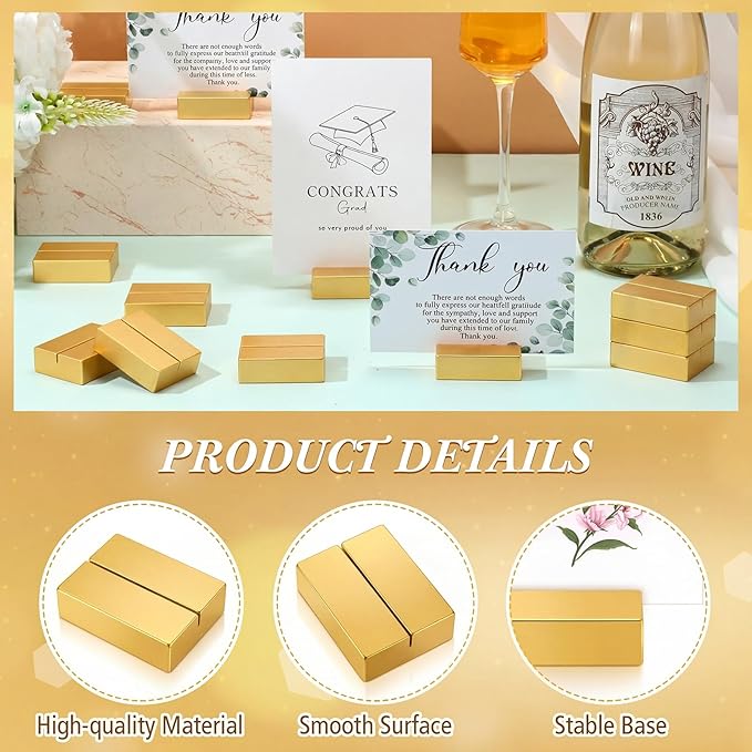 Maitys 25pcs Gold Table Number Holders Wooden Place Card Holders 1.97inch Square Wooden Menu Display Stands for Wedding Fall Thanksgiving Party Decoration, Restaurant Banquet Events