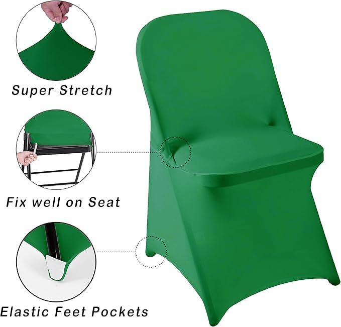 12 PCS Christmas Waterproof Stretch Spandex Folding Chair Covers, Dining Room Chair Slipcovers Protector for Wedding, Banquet, Party, Holidays, Celebration and Decoration（Emerald）