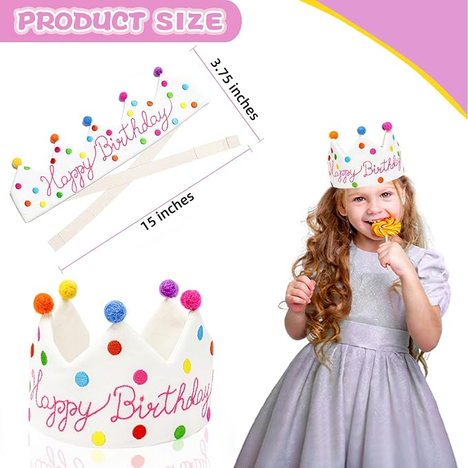 Personalized Hand Embroidered Birthday Hats Unique Happy Birthday Crowns Cute Party Hat for Boy Girl Fit All Ages
