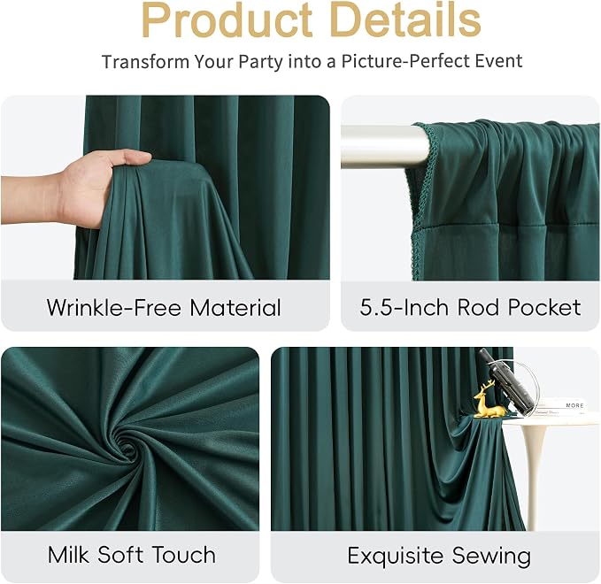 20x10ft Hunter Green Photo Backdrop Curtains for Parties Birthday Wrinkle Free Polyester Photoshoot Curtains Drapes Backdrop for Wedding Baby Shower Graduation Photography Background 4 Panels 5x10FT