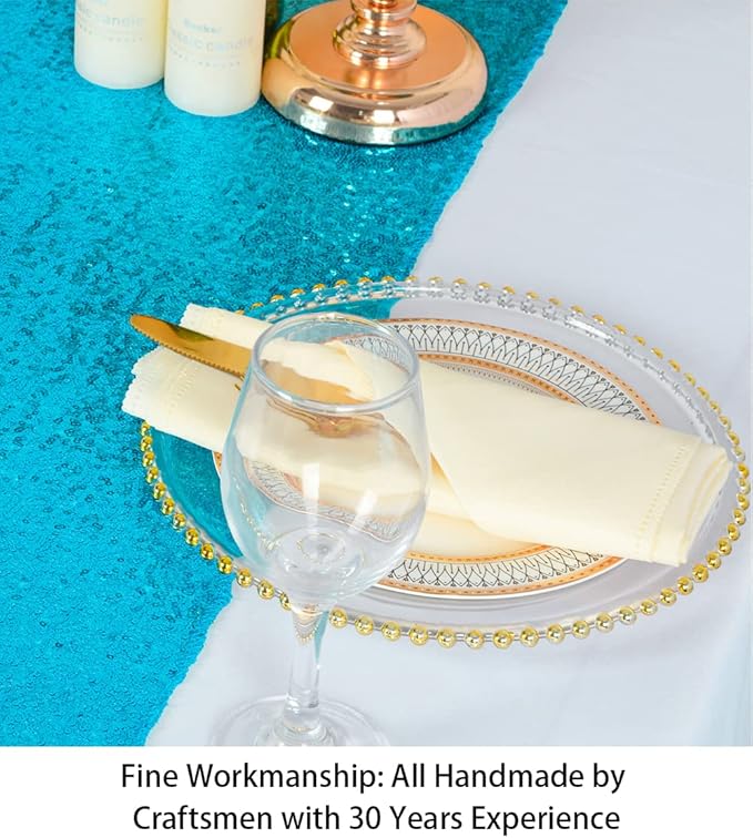 ShinyBeauty Turquoise Table Runners - Pack of 2 Sequin 12inx108in Aqua Blue Bridal Shower Decorations Wedding Reception Round Table Runners for Dining Room