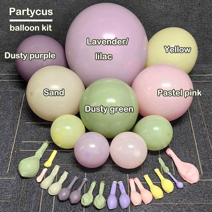 Purple Green Pink Balloon Arch Double Stuffed Dusty Green Lavender Light Yellow Sand Latex Pastel Lilac Balloon Garland Kit for Baby Shower Wedding Birthday Easter Floral in Bloom Party Decoration
