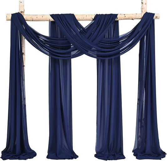 Wedding Arch Draping Fabric,4 Panels 28" x20ft Navy Blue Wedding Arch Drapes for Ceremony Chiffon Fabric Drapes Arbor Drapery Decorations for Reception Sheer Backdrop Curtains for Party