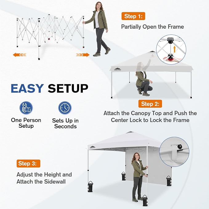 EAGLE PEAK Commercial Canopy 10x10 Pop Up Canopy Tent with 1 Sidewall, Easy Setup Heavy Duty Instant Event Shelter for Vendors & Markets, Outdoor Sun Shade, White