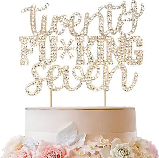 LINGTEER Happy 27th Birthday Funny Gold Rhinestone Cake Topper - Cheers to 27 Years Old,Happy 27th Birthday Cake Centerpieces Topper Decorations Gift Sign.