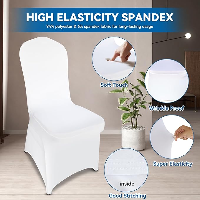 150 Pieces White Chair Covers - Versatile Stretch Polyester Spandex Dining Chair Slipcovers for Dining, Party, Wedding, Banquet, and More