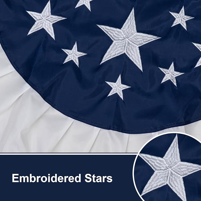 Bradford American Bunting USA Flag 3x6 ft Outdoor, Embroidered Pleated Fan US Flag Bunting with 3 Brass Grommets, Patriotic America Flag Buntings for Outside for 4th of July 250th Anniversary Decorations