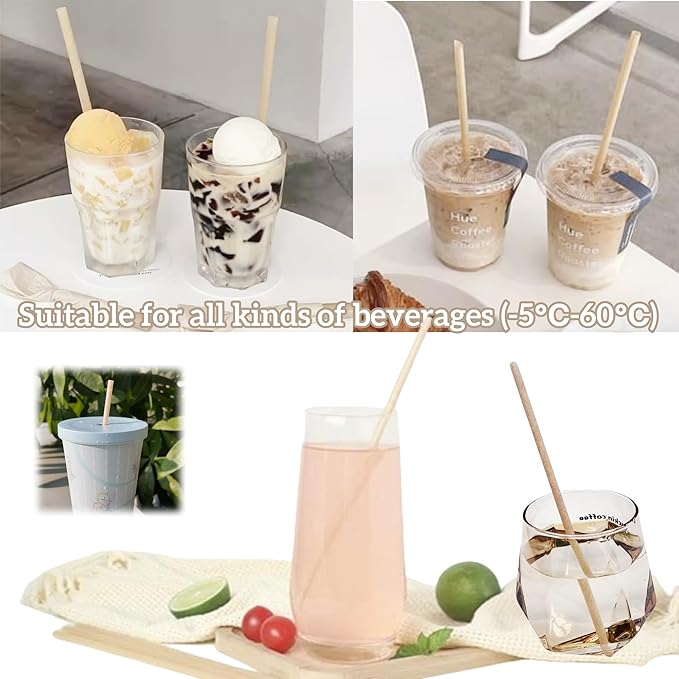 400PCS Disposable Bagasse Straws,8.27'' Straight Flat Straw,0.22'' Diameter,Eco-friendly Sugarcane Drinking Biodegradable Straw for Party,Juice,Cocktail,Kitchen,Club,Drinks, Milk, Soda (400)