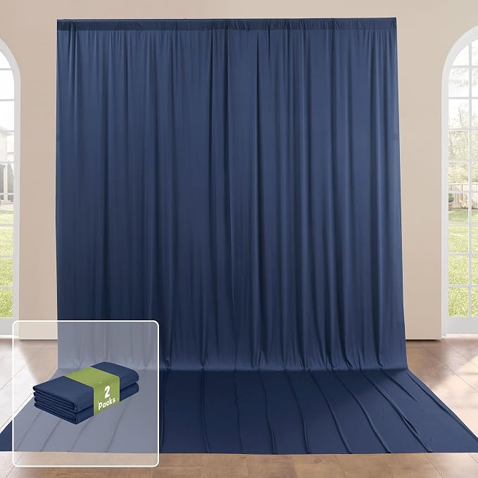 10x16ft Navy Blue Backdrop Curtain for Party, 2 Panels Wrinkle Free 16 Foot Long Polyester Photo Backdrop Drapes Photography Background for Wedding Birthday Gathing