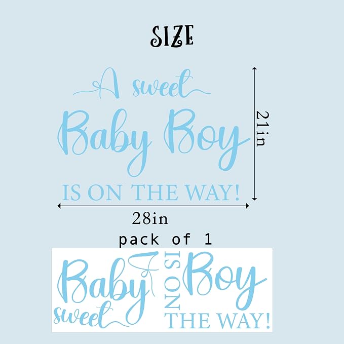 Sweet Baby Boy Sign Decal for Baby Shower Decorations | Gender Reveal Sign Decal, Baby Shower Party Decal Sign for Party, Balloon Arch, Backdrop, Room...