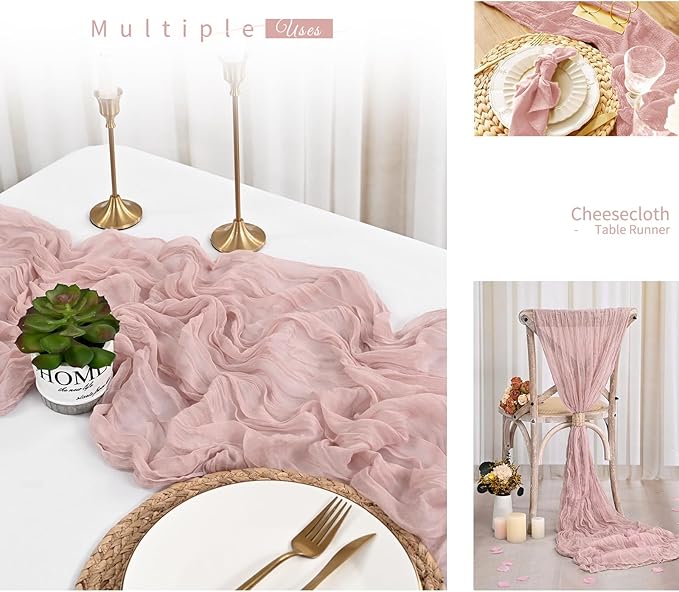 10 Pack Dusty Pink Cheesecloth Table Runner Gauze - 10FT Long Semi-Sheer Table Runner Boho or Rustic Wedding Table Decor for Wedding Decor Arch Draping Valentine's Day Easter Holiday Party