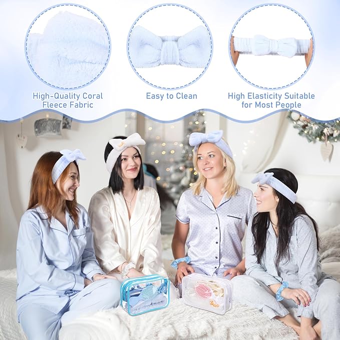 40 Pcs Bachelorette Favor Set Include Headband Scrunchies Hair Claw Clips Hairbrush and Makeup Bag for Bridal Shower Party Gifts Bridesmaid Wedding Supplies (White and Blue)