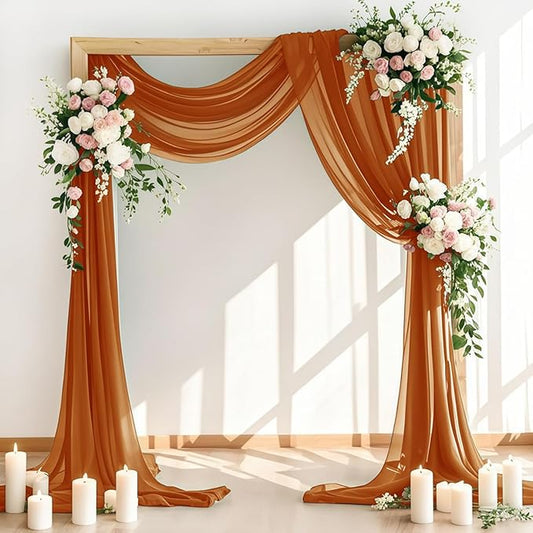 LINXTAR Wedding Arch Draping Fabric 30'' x 18FTSheer Chiffon Arch Drape Backdrop 2 Panel Terracotta Drapes for Photo Booth Bridal Shower Church Decor Newborn Photography Outdoor Party