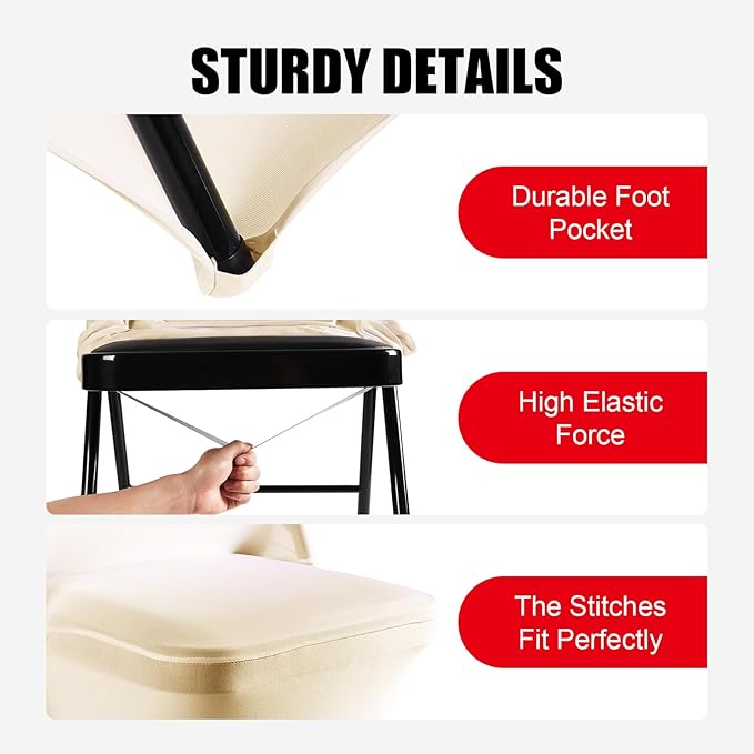 Stretch Spandex Chair Covers - Ivory 12 PCS, Folding Kitchen Chairs Cover, Universal Washable Slipcovers Protector, Removable Chair Seat Covers, for Wedding Party Dining Room Banquet Event