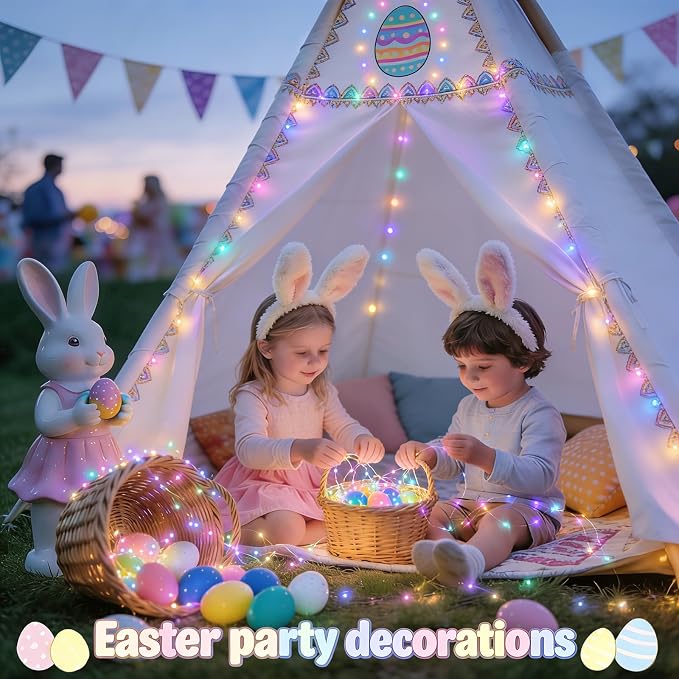 JMEXSUSS 2 Pack Pastel Fairy Lights Battery Operated with Remote, Total 200 LED 66ft Easter Lights Outdoor Waterproof, 8 Modes Battery Powered Twinkle String Lights for Bedroom Indoor Easter Decor