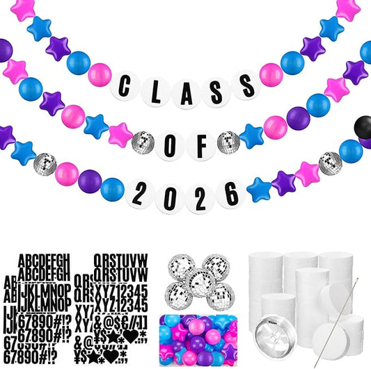 Simgoing Giant Friendship Bracelet Garland Kit DIY Banner with Letter Ball Jumbo in My Birthday Era Decorations for Classroom Graduation Party Supplies Photo Booth Backdrop(Blue, Pink, Purple)