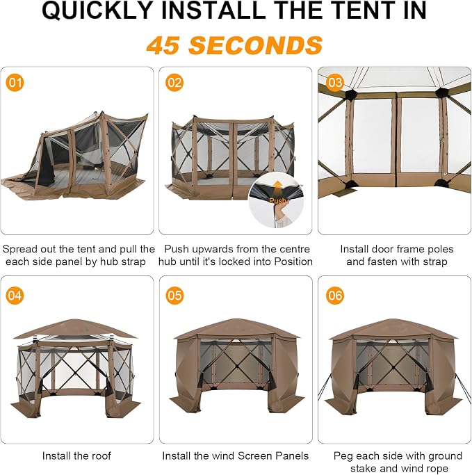 COBIZI 12x12 FT Pop Up Canopy Extendable Tent, Gazebos On Clearance with Removable Roof, Screened in Gazebo with sidewalls, Screen Tents Portable carpas para Patio for Outdoor Camping,Backyard,Brown