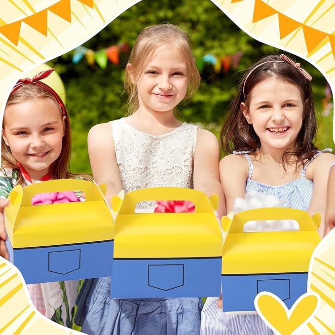 Marspark 24 Pack Yellow Cartoon Birthday Party Supplies, Paper Gift Boxes, Cartoon Candy Boxes for Birthday Party Decorations(Yellow Pattern)