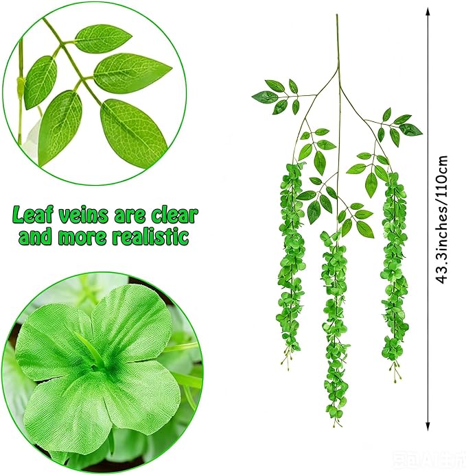 Artificial Wisteria Hanging Flowers Fake Wisteria Flower Garland Silk Vines Rattan Decor for Home Wedding Arch Wall Garden Greenery Bedroom Outdoor Office Party Decoration (12, Green)