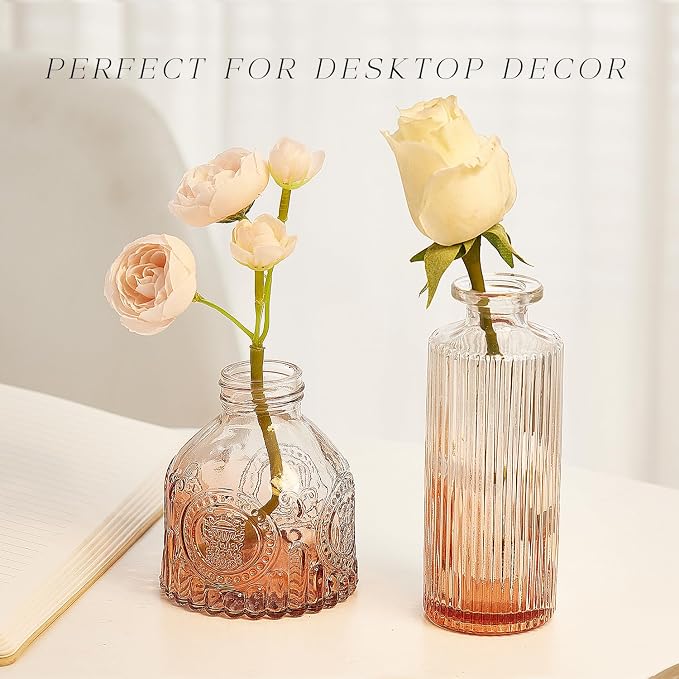 Glass Bud Vase Set of 24, Small Flower Vases, Glass Vases for Centerpieces, Vintage Home Table Decorations Bud Vases (24 Pcs, Amber)