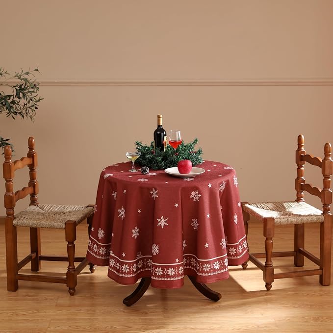 ISAENNE Designer Vintage Linen Round Tablecloth,Diameter 67"-Carol C | French Elegant Table Cloth for Round Table,Red,Durable,Heavyweight,Dining Room,Kitchen,Tea Party,Thanksgiving,Christmas