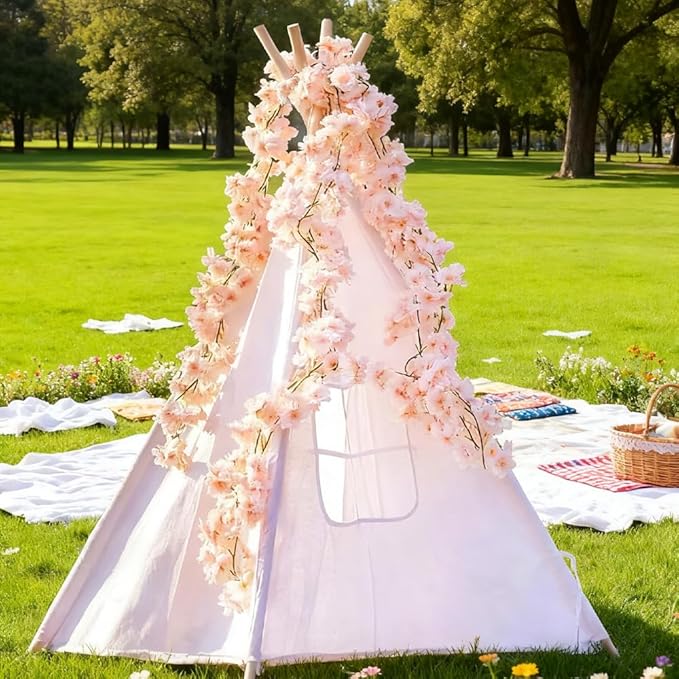 YRIOWMI 10PCS 59FT Artificial Silk Cherry Blossom Garland, Hanging Sakura Flower Vines for Wedding Party Home Arch Office Sakura Decor (Light Pink)