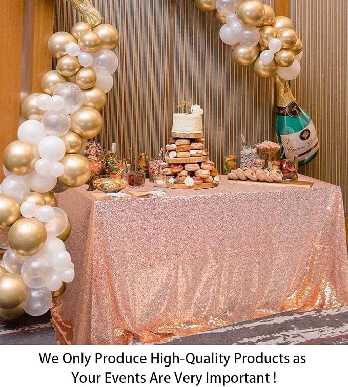 ShiDianYi Rose Gold Sequin Tablecloth 90x156-Inch Rectangle Tablecloths for 8FT Tables Rectangular Golden Table Cloths for Parties Sequins Fabric Overlay Wedding Holiday Decor