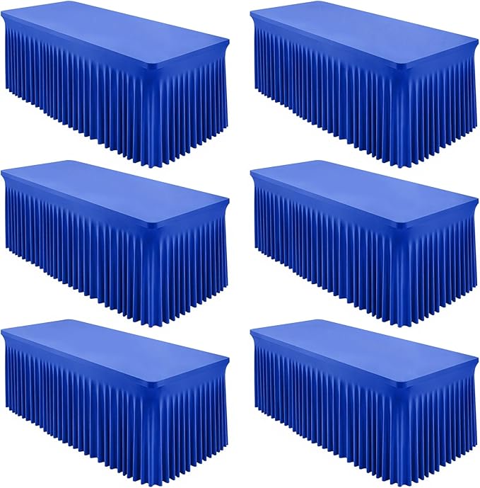 Shillance 6 Packs Royal Blue Tableclothes for 6 Foot Rectangle Table, Wrinkle Free Spandex Tablecovers 6FT Stretch Fitted Table Cloth with Skirt for Birthday Parties Graduations Event Wedding Banquet