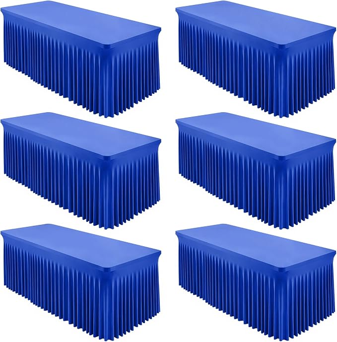Shillance 6 Packs Royal Blue Tableclothes for 8 Foot Rectangle Table, Wrinkle Free Spandex Tablecovers 8FT Stretch Fitted Table Cloth with Skirt for Birthday Parties Graduations Event Wedding Banquet