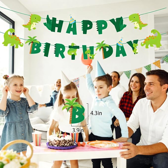One a Saurus Birthday Decorations-Pre-Strung Happy Birthday Felt Banner Dinosaur 1st Birthday Decorations，Dinosaur Birthday Garland, Highchair Banner for Dino Themed Party Supplies
