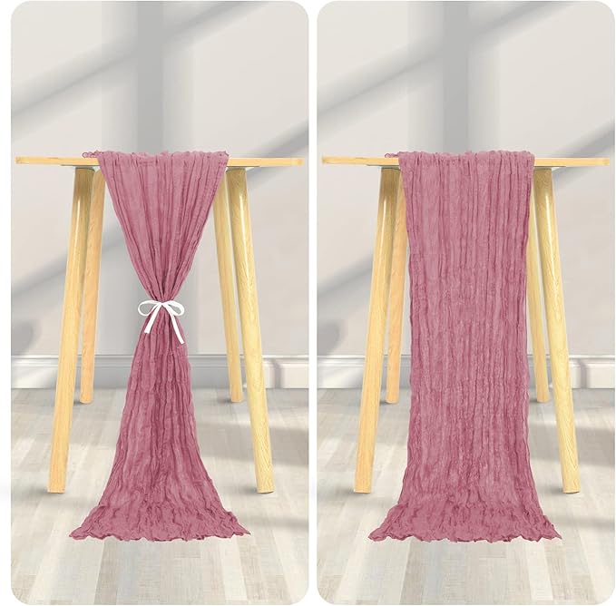 24 Pack Cheesecloth Table Runner 20 x 120 inch Cheese Cloth Table Runner Bulk,Romantic Boho Sheer Gauze Fabric Table Runners for Wedding Reception,Party,Bridal Shower Table Decor(Dusty Rose)