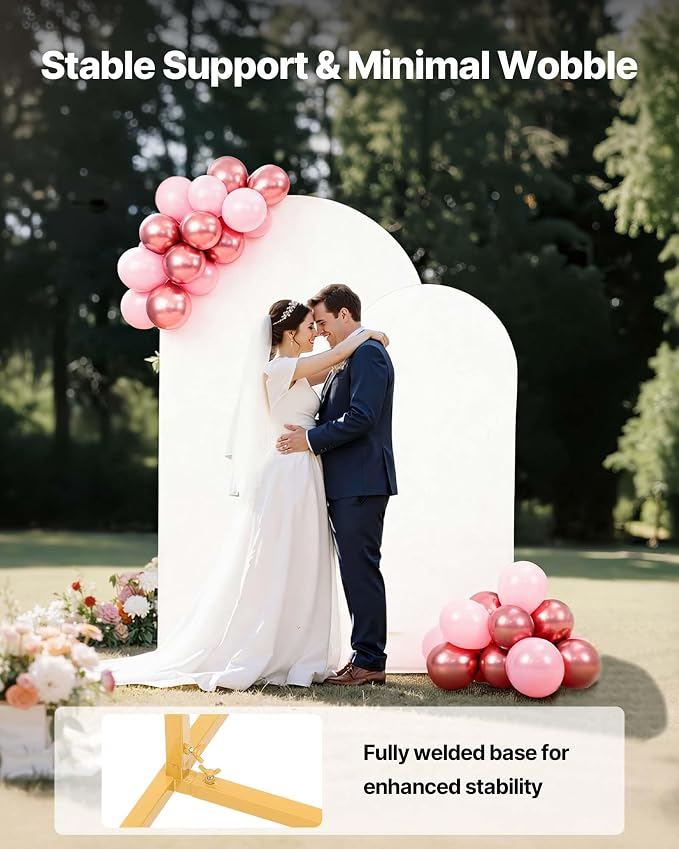 VEVOR Arch Backdrop Stand, Set of 2, 7.2 ft and 6 ft, Stable Structure, Easy Assembly, Gold Metal Arch Backdrop Stand with Cover for Wedding, Birthday Party, Celebration, and Ceremony Decoration