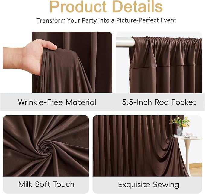 30x12ft Brown Backdrop Curtains for Parties Wrinkle Free Fabric Backdrop Curtain Birthday Photo Drapes Backdrop for Wedding Baby Shower Bridal Shower Photo Shoot Photography Back Drop 6 Panels 5x12FT