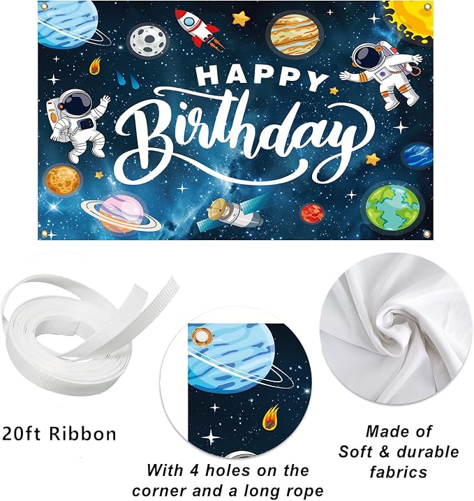 Space Themed Party Backdrop for Children, 5x3ft Cartoon Outer Space Photography Background, Galaxy Starry Sky Decoration Ideal for Kids’ Birthday Parties & Astronomy Enthusiast Events