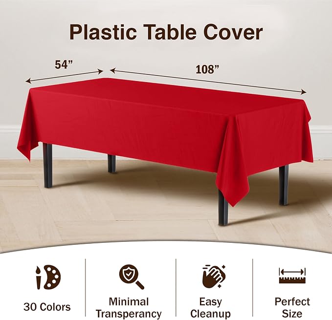 Exquisite Red Tablecloths for Rectangle Tables 48 Pack Plastic Table Cloth Disposable 54" X 108" Red Table Cloths Rectangle Tablecloth Plastic Tablecloths Rectangular Party Supplies