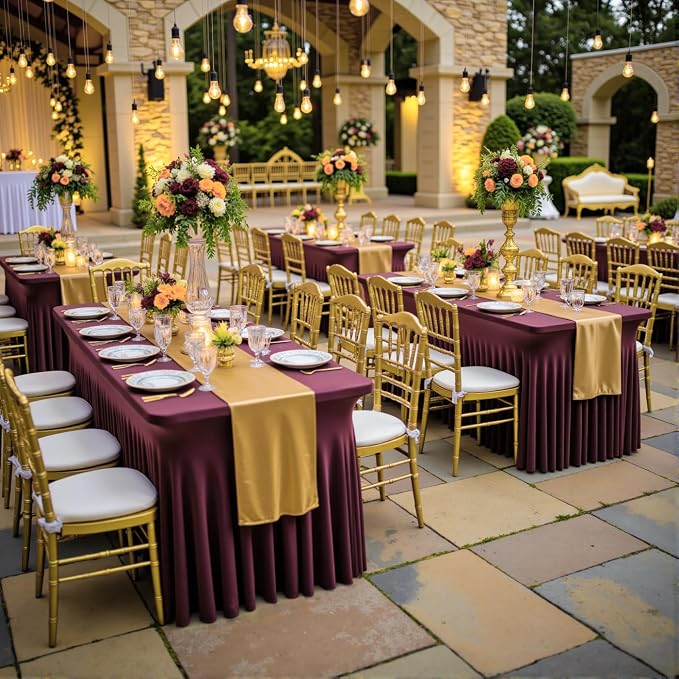 6 Pack Burgundy Spandex Tablecloth for 6 Foot Rectangle Tables, Wrinkle Free Fitted Table Cloth Cover 6ft Maroon Stretchy Tablecloths with Skirt for Parties Weddings Birthday Banquet Baby Shower