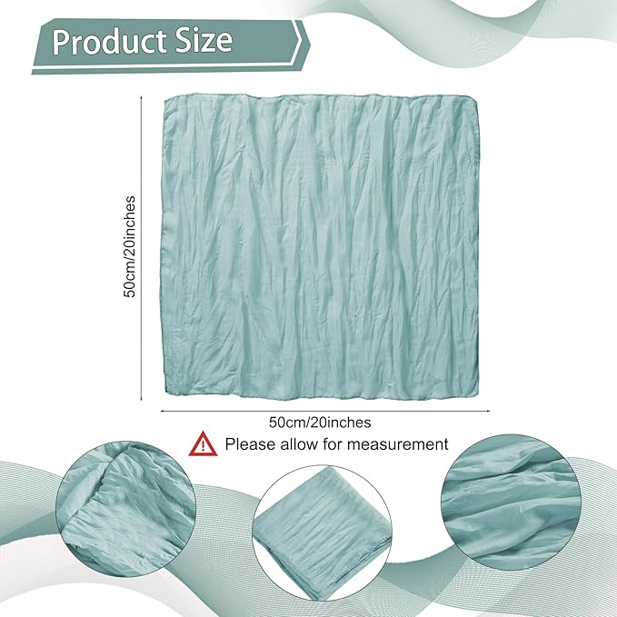 LZY 60 Pack Gauze Cheesecloth Napkins 20x20 Inch Dinner Cloth Napkins, Soft Boho Table Napkins Rustic Wrinkled Cheese Cloth Napkins Bulk for Wedding Party Baby Shower Event Decor (Light Blue)